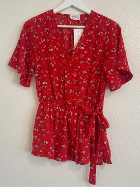 Sienna Sky Orange Floral Peplum Blouse, Medium
